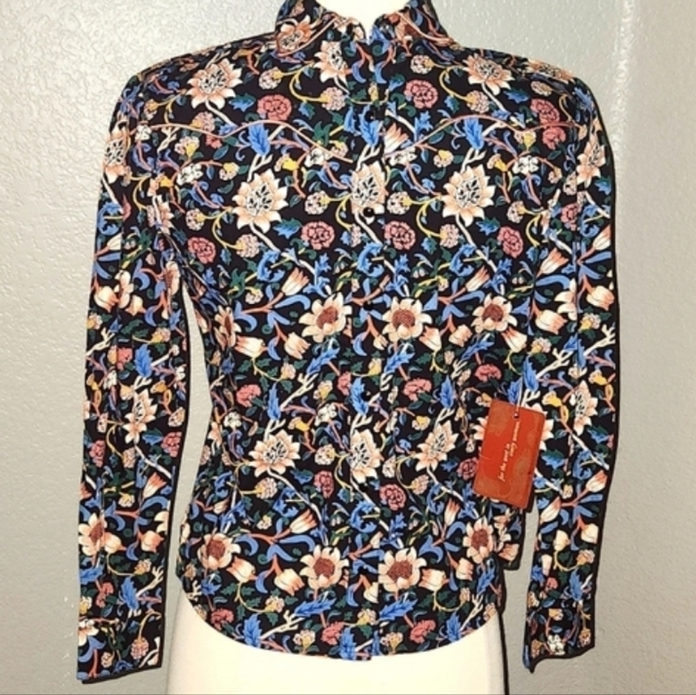 Wrangler Girls Size YXL Black Floral Print Snap Western Shirt  NWT Vintage